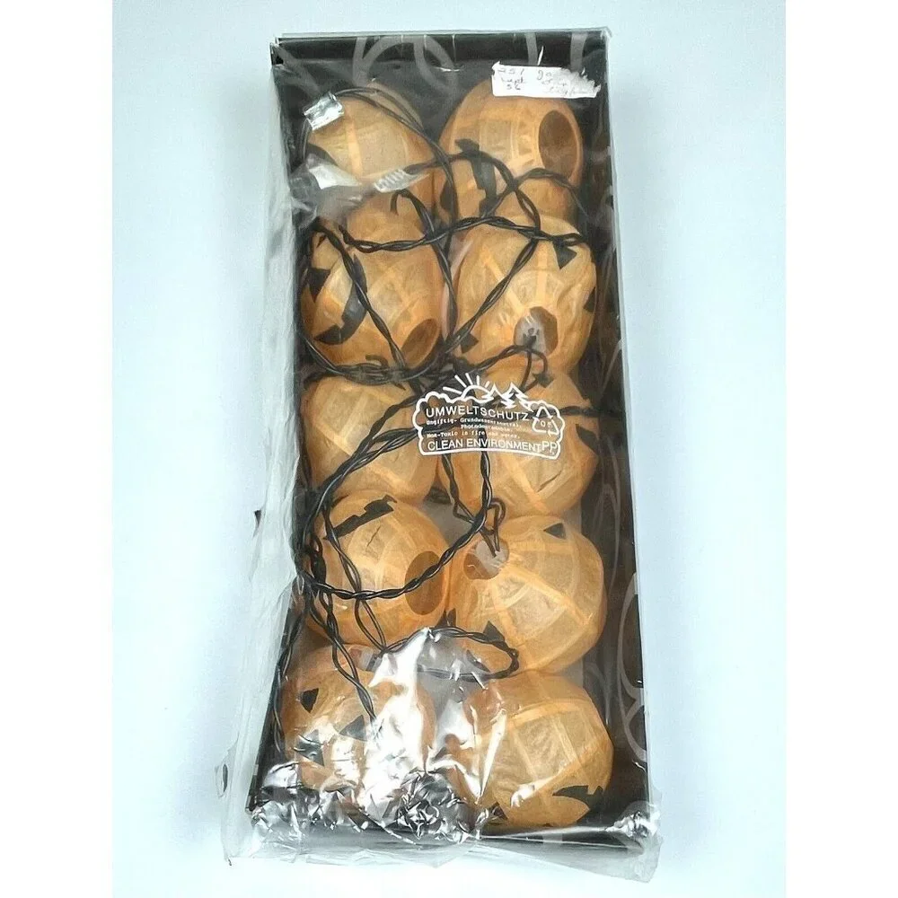 DEPARTMENT 56 String of 10 Jack O'Lantern Pumpkin Paper Globe Lights WORK *READ*